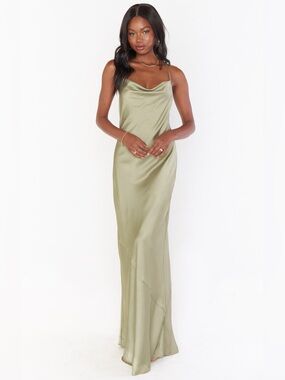 NWOT Show Me Your MuMu Tuscany Maxi Slip Dress Moss Green Luxe Satin Small